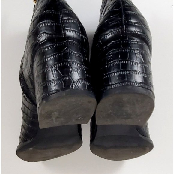 J. McLaughlin Gwyneth Black Leather Croc-Embossed Ankle Boots Size 9 - Picture 3 of 14